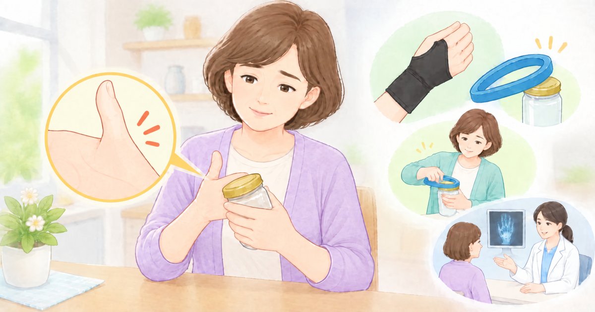 瓶のフタが開けにくい親指の痛み、母指CM関節症?